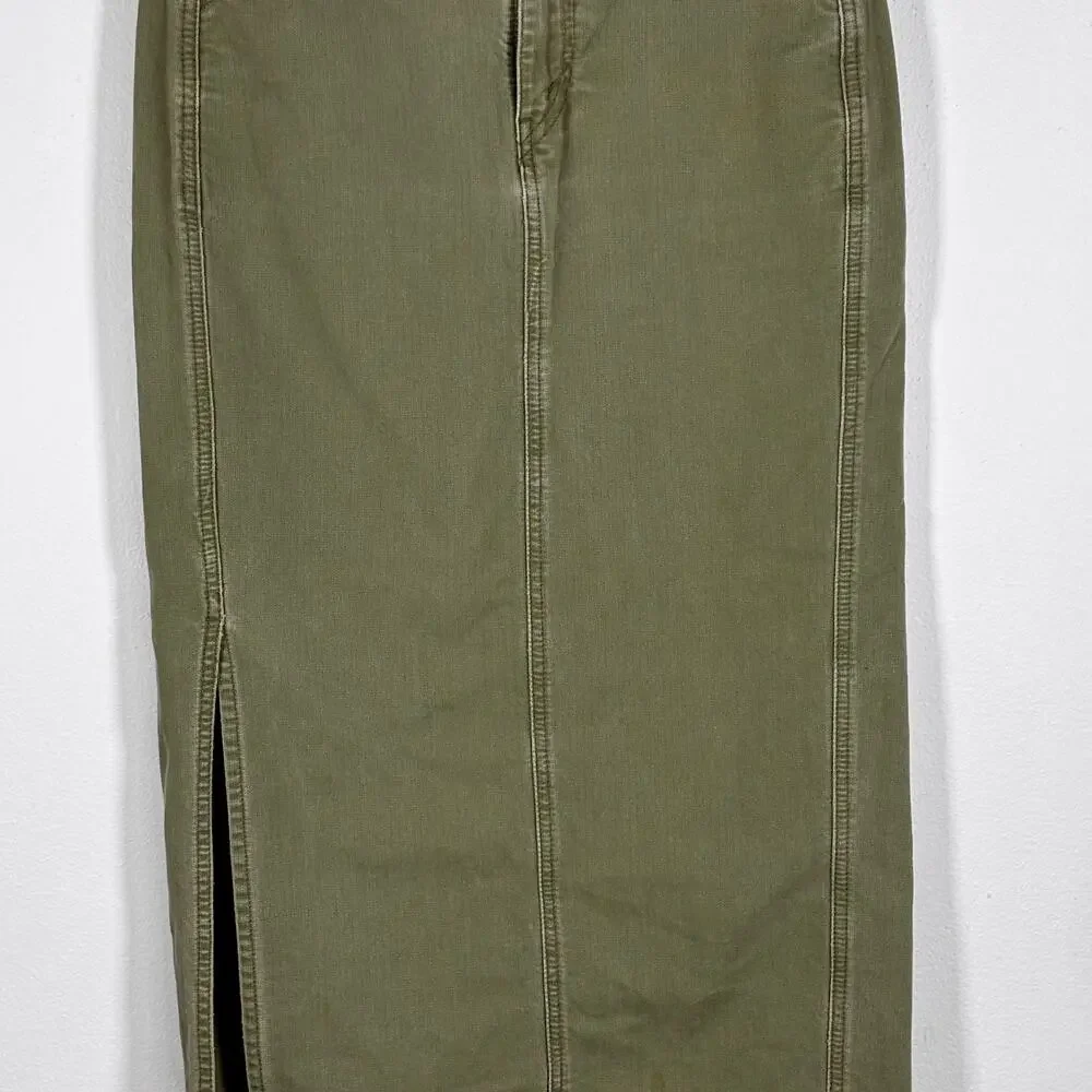 Levi's Surplus Olive Green Maxi Pencil Skirt Women's Size 2 Grunge Skater AS IS